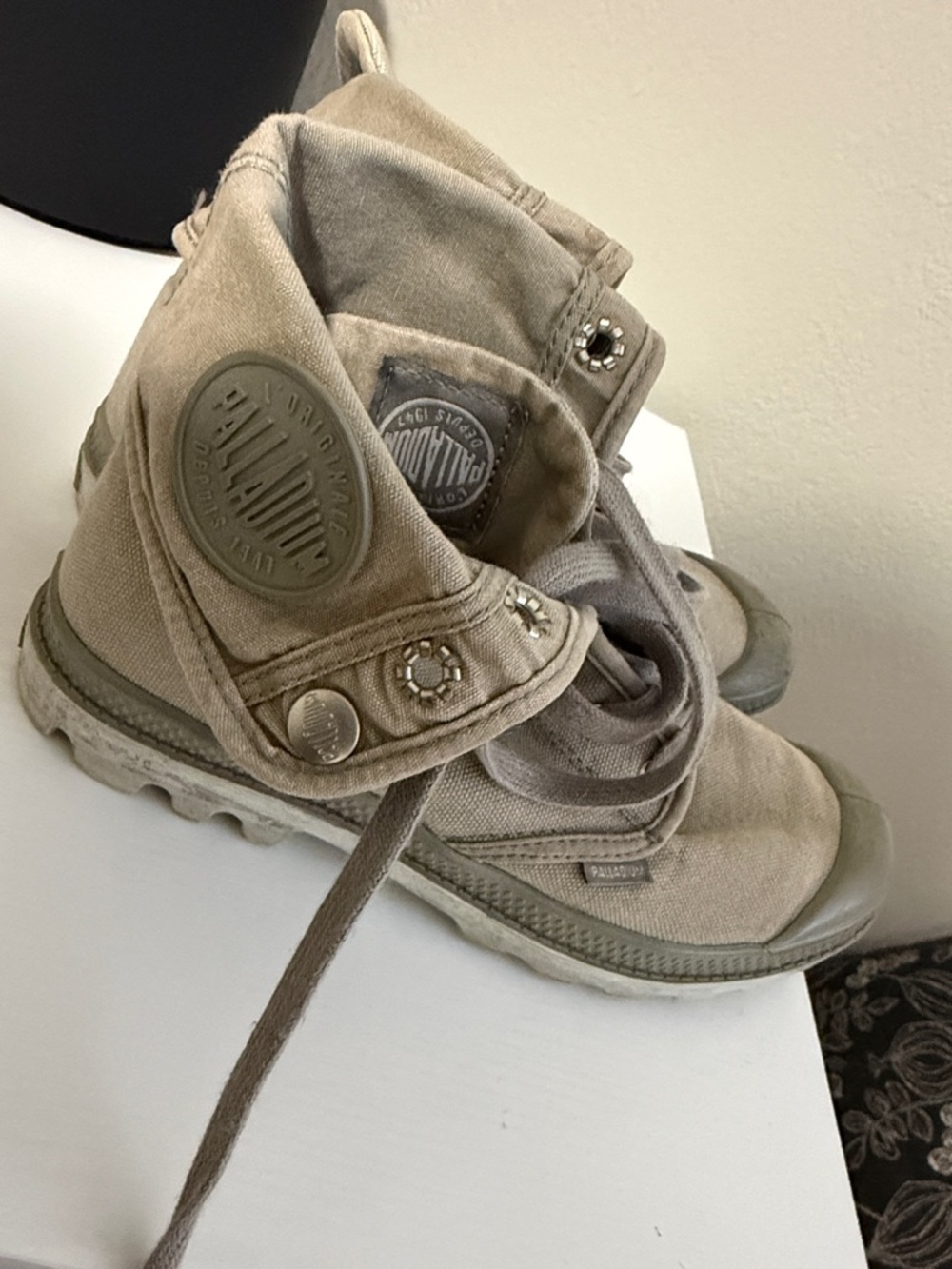 Palladium Kids Taupe Canvas Fold-Over Lace Boots